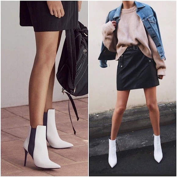 Tony Bianco Shoes - Tony Bianco Black White Leather Stiletto Heeled Casual/Formal Chic Ankle Booties